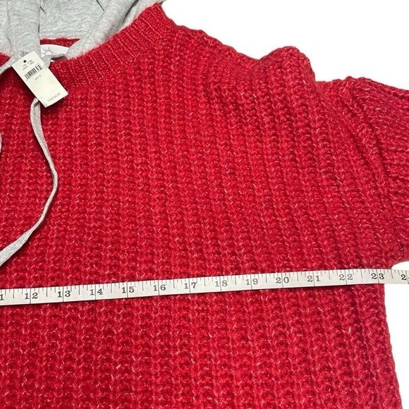 Aerie Offline Red and Gray Mixed Material Thick Knit Hoodie N0337 - Picture 5 of 8